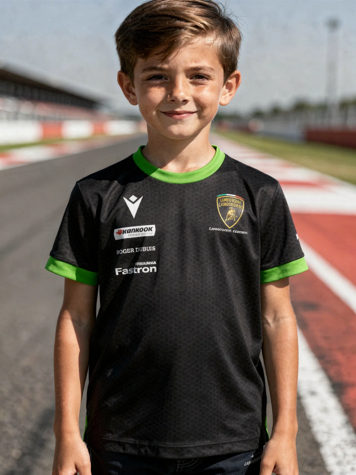 Maglietta Bambino Automobili Lamborghini Squadra Corse 2024/25 Nero/Verde-1