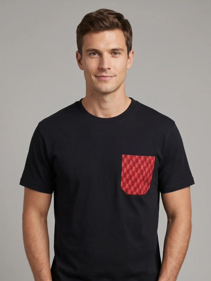 T-shirt Alfa Romeo nera con taschino logato rosso serpentine-1