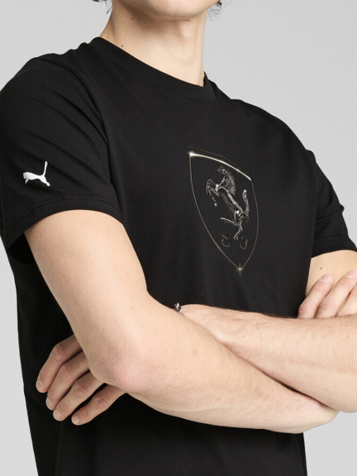 Ferrari t-shirt Race uomo nera con scudetto argentato
