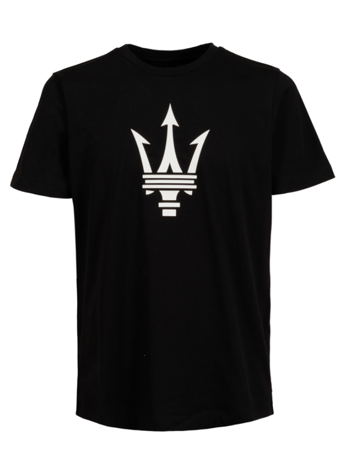 Maserati T-shirt Nera Tridente Grande in Gomma-2