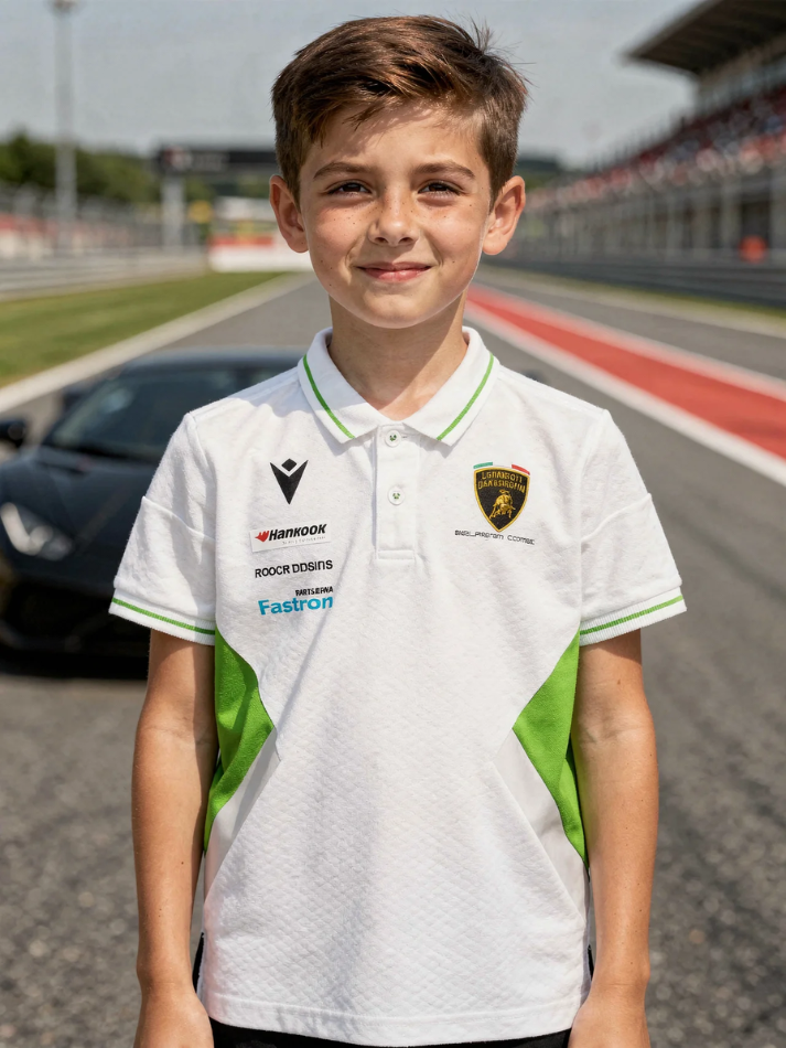 Polo Bambino Automobili Lamborghini Squadra Corse 2024/25 Bianco/Verde-1