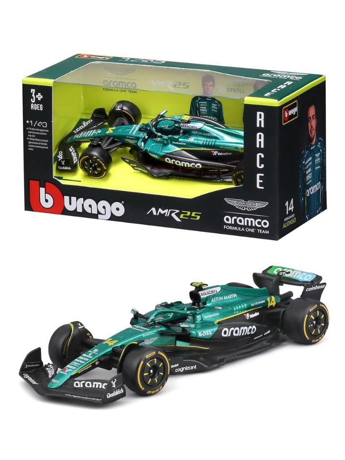 Moldellino auto Burago in scala 1:43 ASTON MARTIN - F1 AMR25 #14 ALONSO-1
