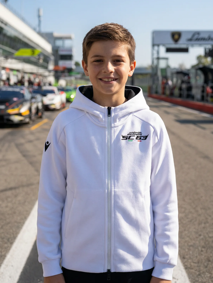 Felpa Full Zip Bambino Automobili Lamborghini Squadra Corse SPORTSWEAR Bianco