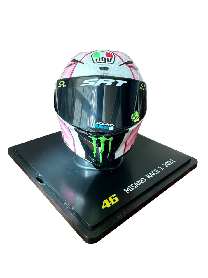 Caschetto Valentino Rossi Heritage VR46 HELMET  MOTO GP Misano Race 2021 in scala 1:5
