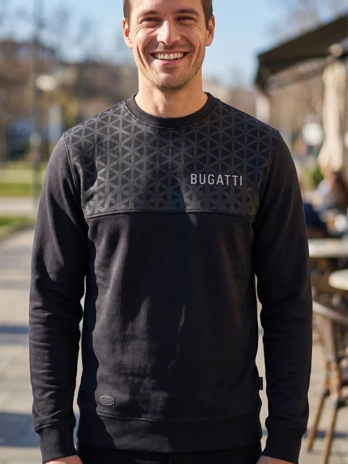 Bugatti Felpa uomo girocollo Nero/Grigia con logo-1