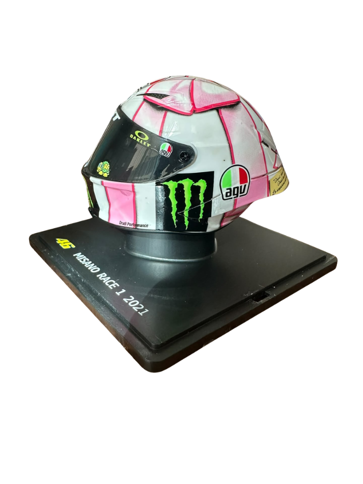 Caschetto Valentino Rossi Heritage VR46 HELMET  MOTO GP Misano Race 2021 in scala 1:5-3