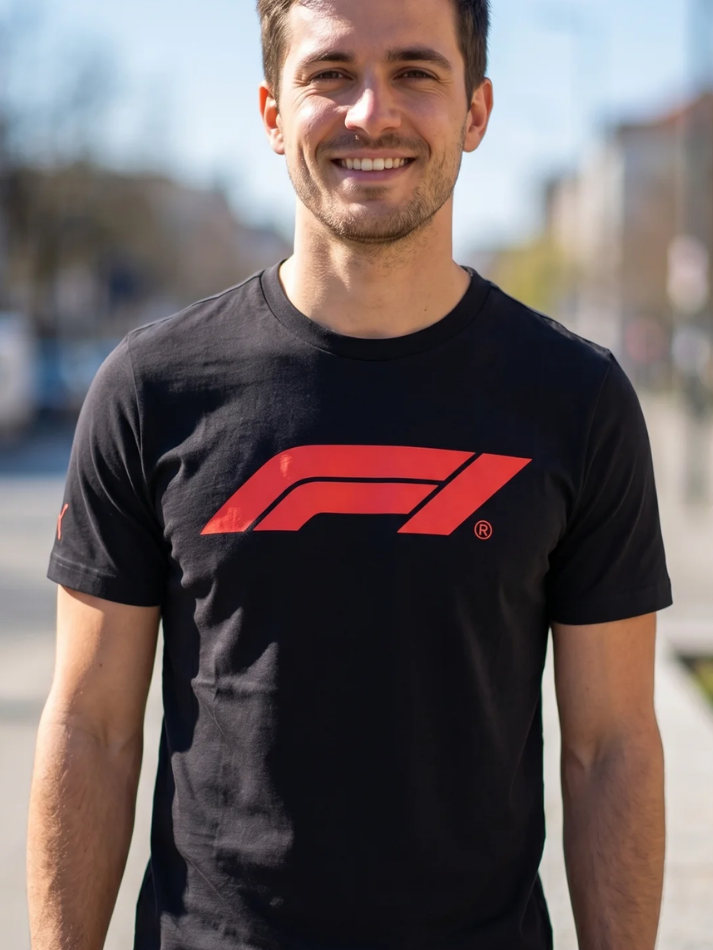 Ferrari F1 t-shirt nera con logo F1 rosso-1