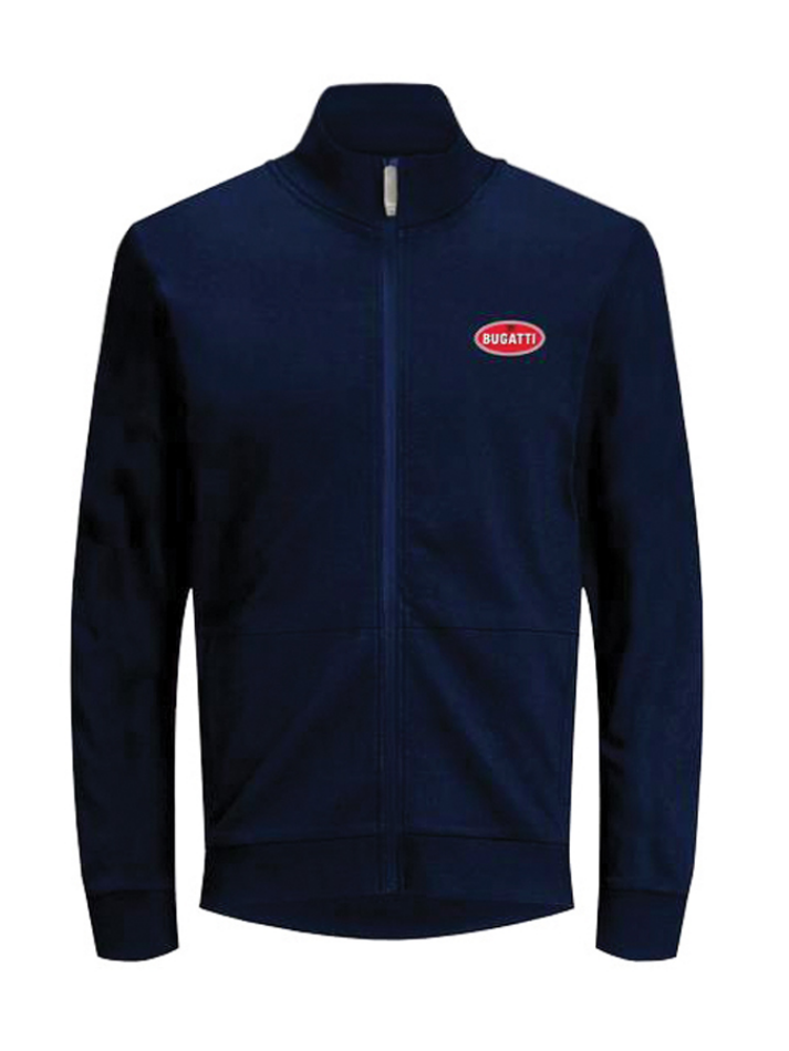 Bugatti Felpa uomo con zip blu scuro con logo rosso-2