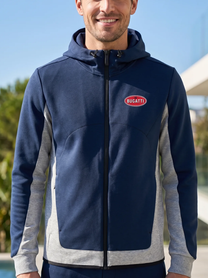 Bugatti Felpa uomo con zip Blu e bianca-1
