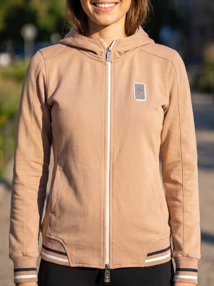 Maserati felpa da donna con cappuccio full zip beige