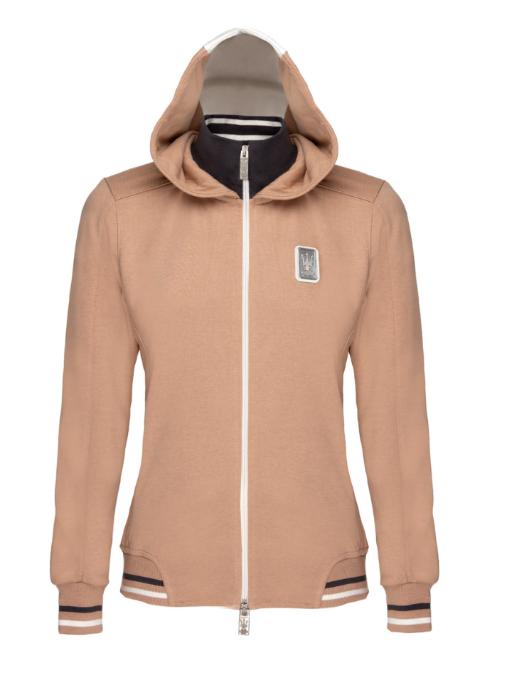 Maserati felpa da donna con cappuccio full zip beige
