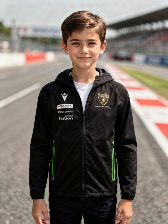 Giacca da Pioggia Bambino Automobili Lamborghini Squadra Corse 2024/25 Nero/Verde-1