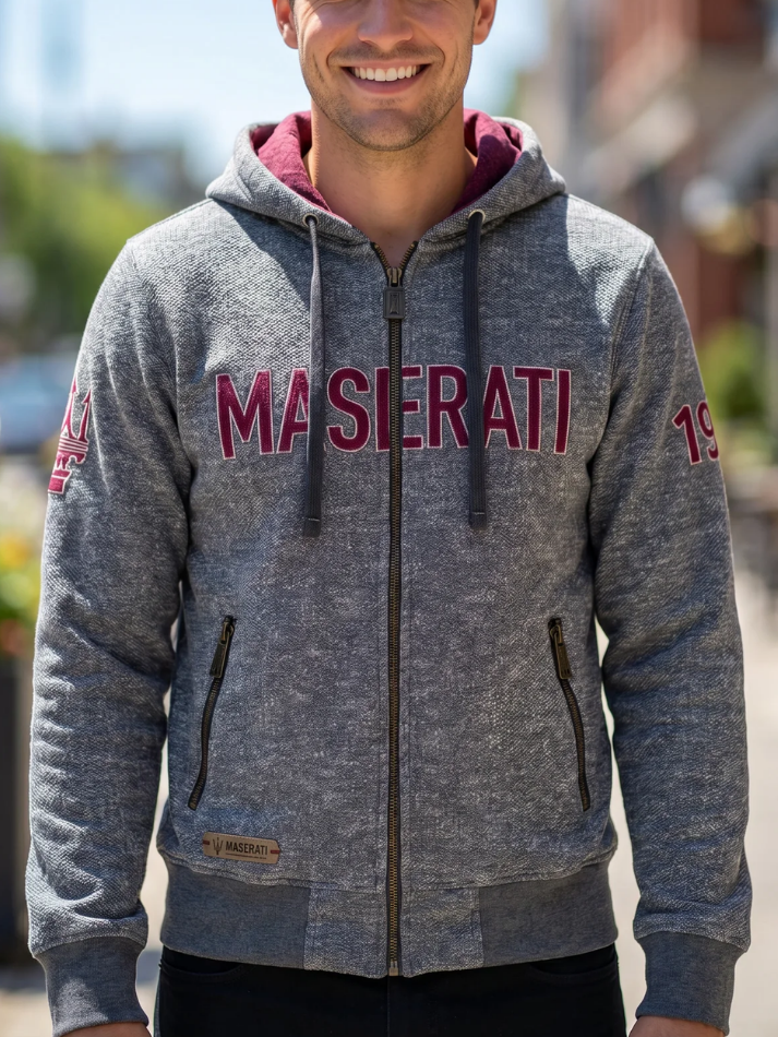 Maserati Felpa con cappuccio da uomo grigia fullzip-1