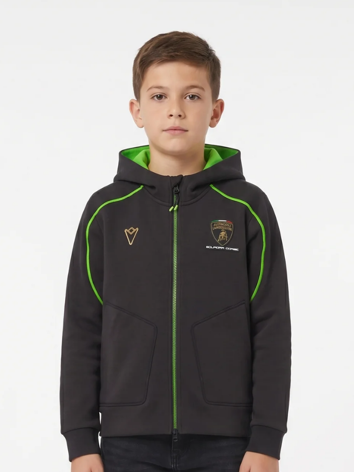 Felpa Zip Bambino Lamborghini Squadra Corse SPORTSWEAR 2026/27 Nero/Verde-1