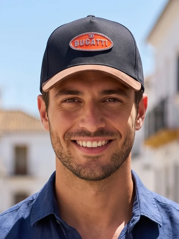 Cappellino Uomo Bugatti Blu con visiera in velluto marrone-1