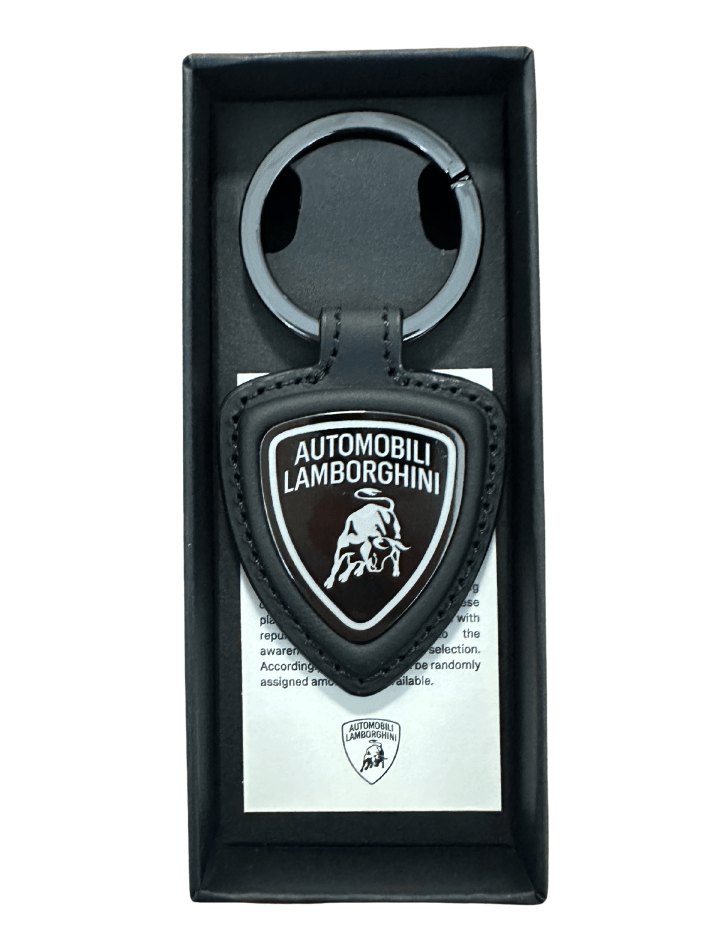 Portachiavi Automobili Lamborghini in pelle con logo in box elegante.