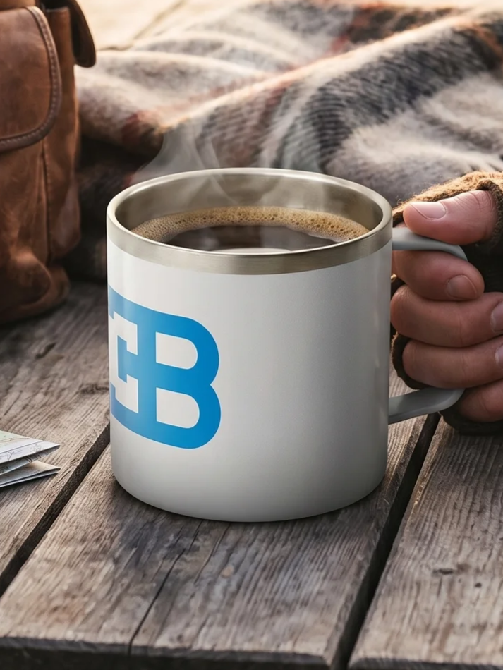 Tazza da collezione Bugatti bianca con logo celeste EB-1