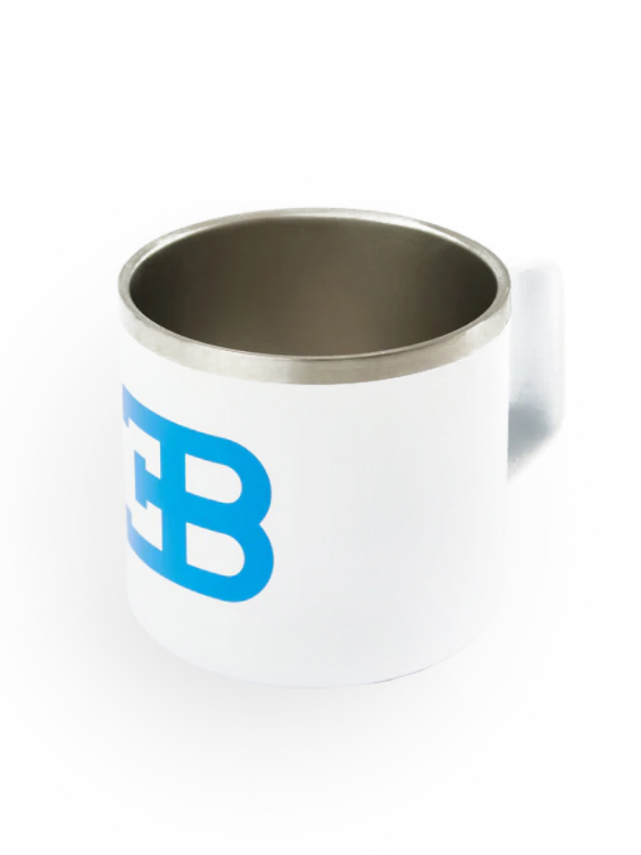 Tazza da collezione Bugatti bianca con logo celeste EB