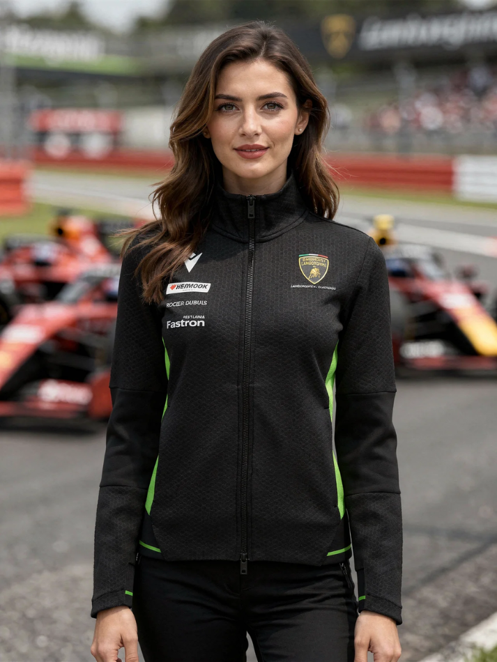 Felpa Full Zip Donna Automobili Lamborghini Squadra Corse 2024/25 Nero/Verde-1