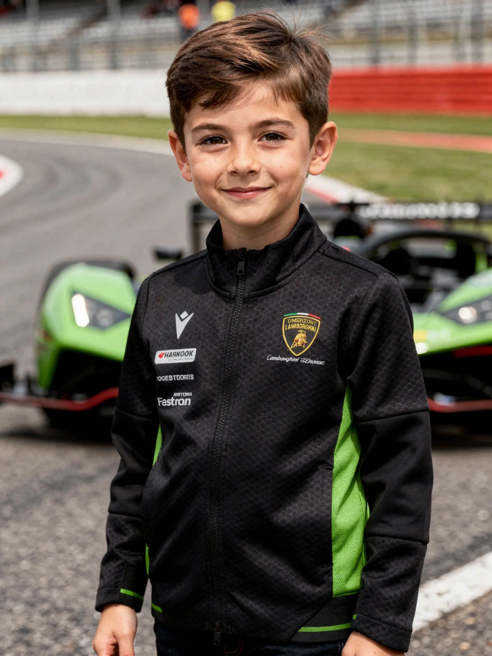 Felpa Full Zip Bambino Automobili Lamborghini Squadra Corse 2024/25 Nero/Verde-1