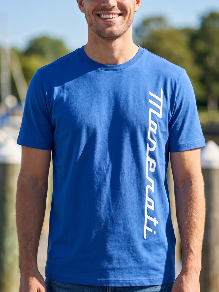 Maserati T-shirt Uomo Blu Stampa in Gomma