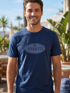 Bugatti T-shirt uomo Blu con logo celeste-1