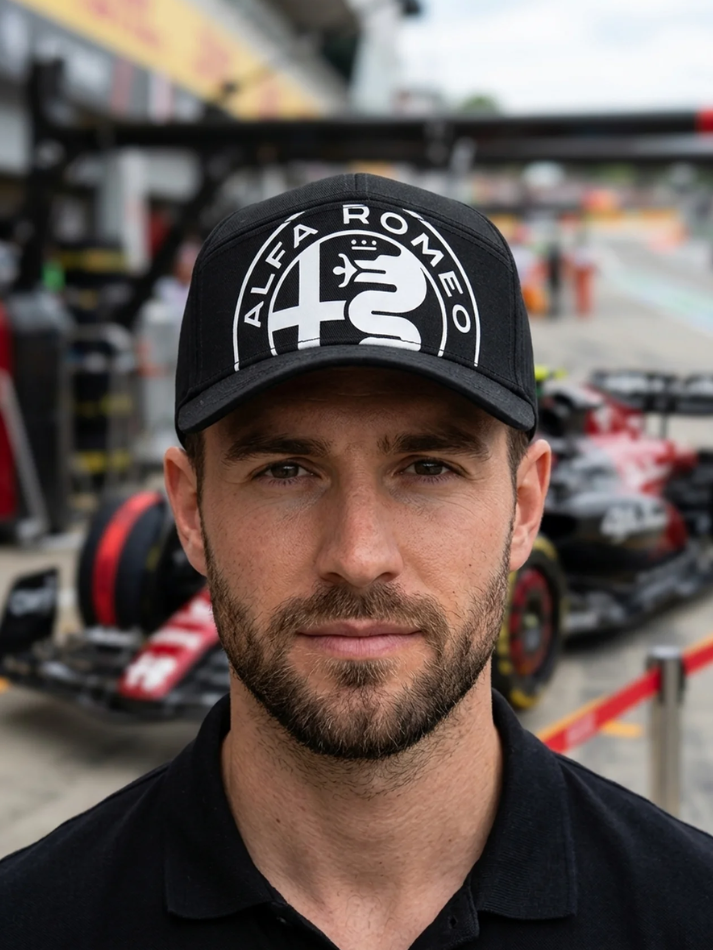Alfa Romeo Berretto Nero da uomo con logo grande plastificato