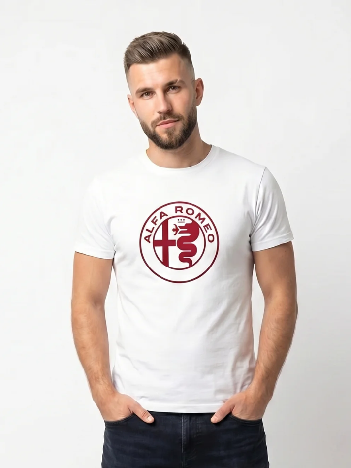Alfa Romeo T-shirt bianca con logo rosso in cotone da uomo-1