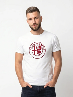 Alfa Romeo T-shirt bianca con logo rosso in cotone da uomo-1