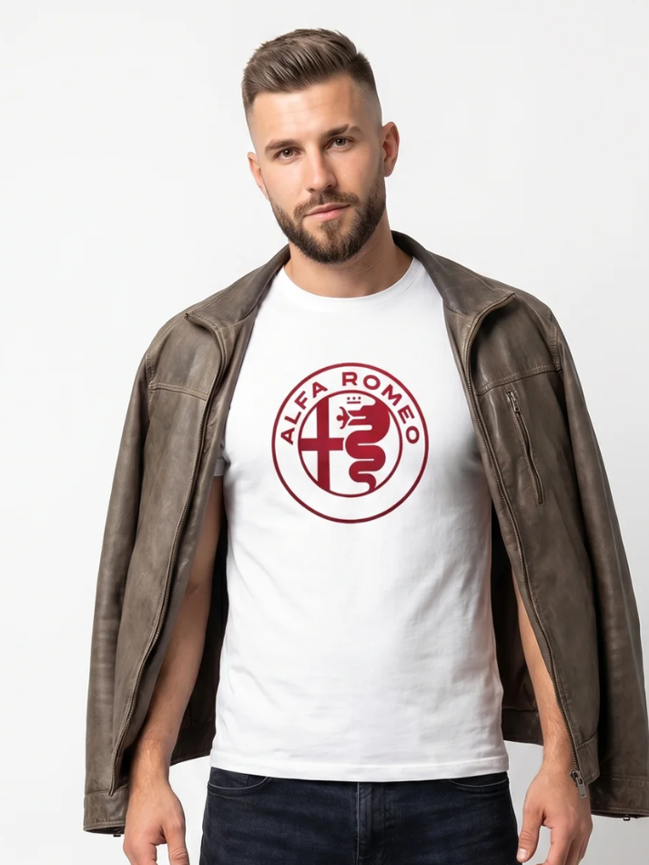 Alfa Romeo T-shirt bianca con logo rosso in cotone da uomo-2