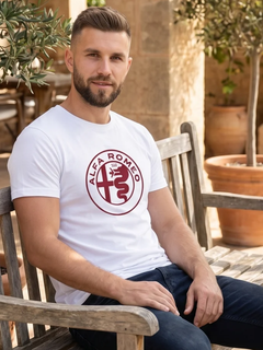 Alfa Romeo T-shirt bianca con logo rosso in cotone da uomo-3
