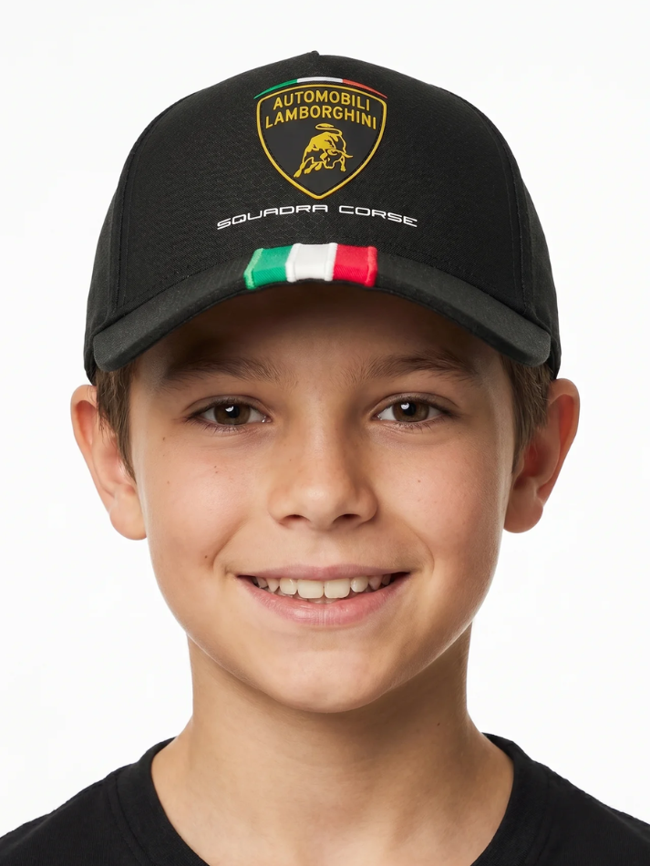 Cappellino Bambino Automobili Lamborghini Squadra Corse Nero con Banda Italiana