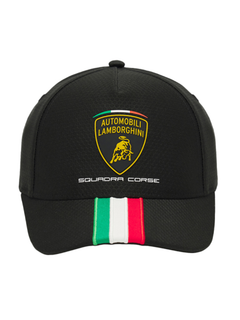 Cappellino Bambino Automobili Lamborghini Squadra Corse Nero con Banda Italiana-2