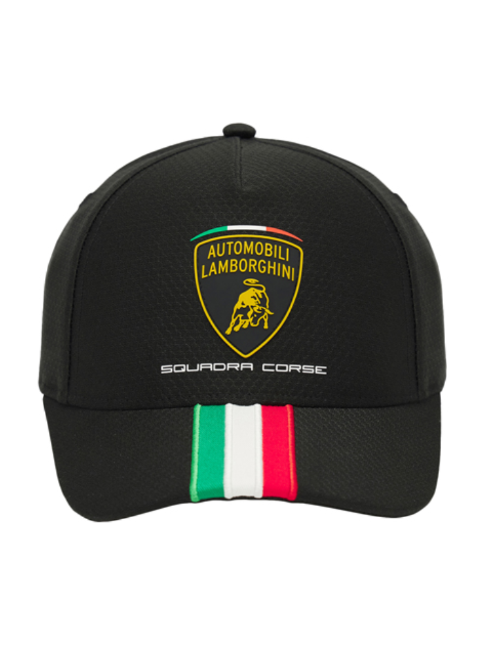 Cappellino Bambino Automobili Lamborghini Squadra Corse Nero con Banda Italiana-2