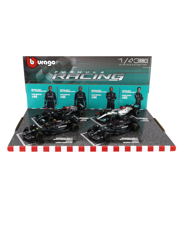 Modellini auto Burago in scala 1:43 MERCEDES AMG PETRONAS  W14 #44-W14 #63-W13 #44-W12 #44 box 4 cars