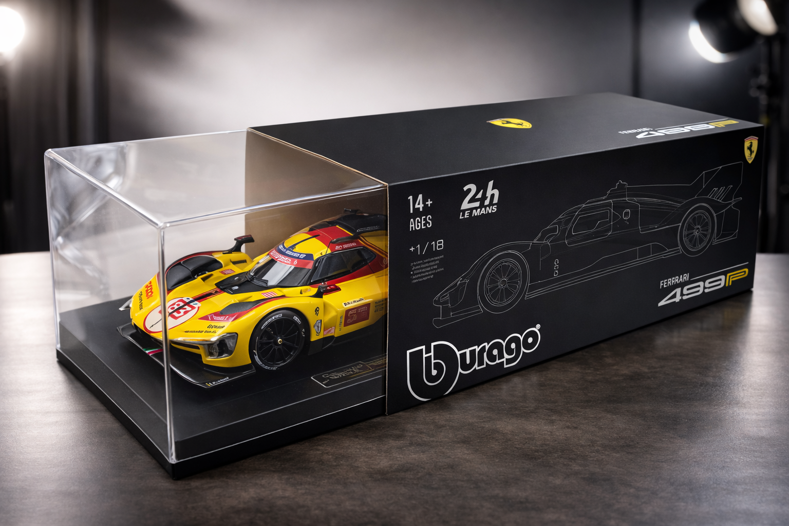 Modellino Auto Burago in scala 1:18 Signature Ferrari 499P Kubica-Ye-Shwartzman #83 Le Mans 2024-6