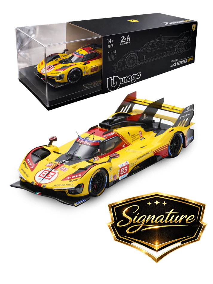 Modellino Auto Burago in scala 1:18 Signature Ferrari 499P Kubica-Ye-Shwartzman #83 Le Mans 2024-1