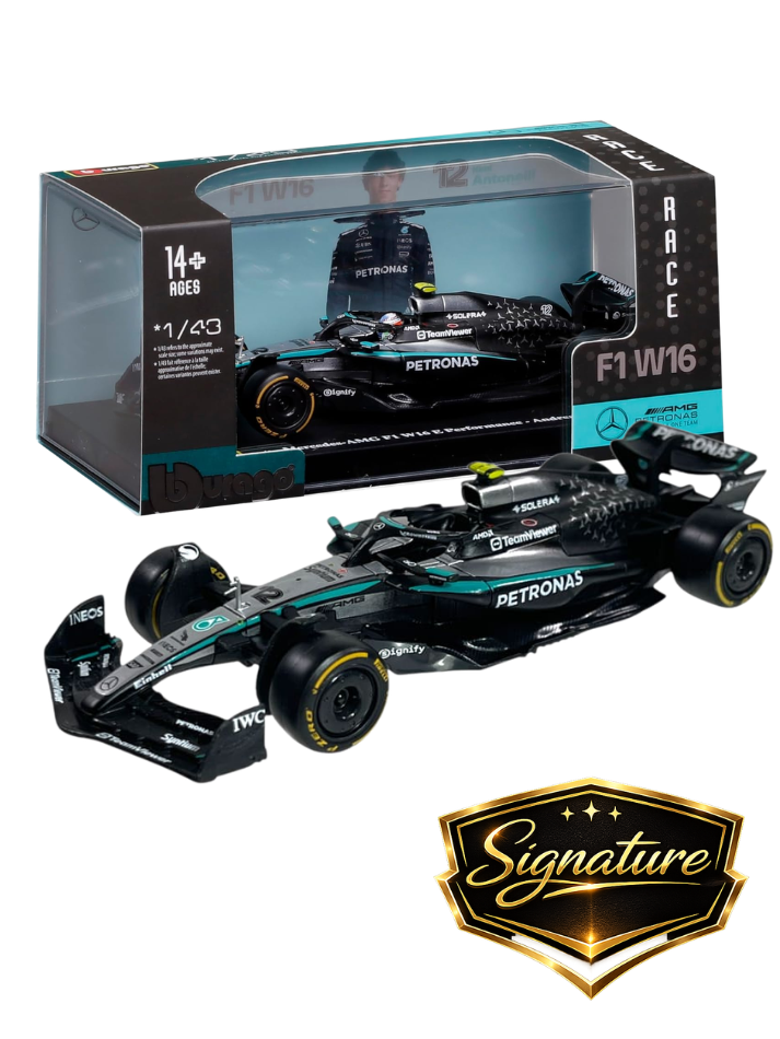 Modellino auto Burago in scala 1:43 MERCEDES AMG - F1 W16 2025 #12 KIMI ANTONELLI Signature-1