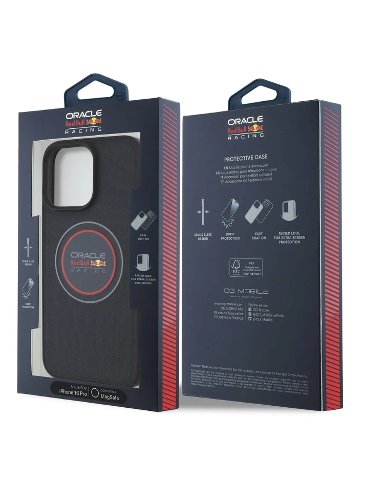 REDBULL RACING - MAGSAFE MESHED PU LEATHER CASE WITH LOGO AND RED RING - NAVY-4